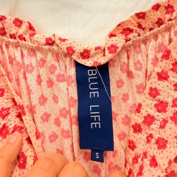 Blue Life Floral Shoulder Tie Mini Romper Small Spring Summer Pinterest Vacation - Picture 4 of 4